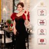 ĐẦM TIỆC ĐEN ĐUÔI CÁ ĐÍNH HOA HỒNG