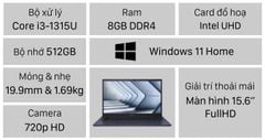 Laptop ASUS B1502CV i3 1315U/ 8GD4/ 512GB/TPM/ 15.6FHD/FP/W iFi6/BT5/3C42WHr/ W11H/ 2YPUR