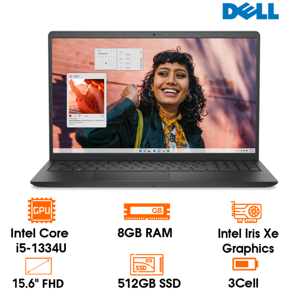 Laptop DELL INSPIRON 15 3530/ I5-1334U/ 8GB/ 512GB SSD/ INTEL IRIS XE GRAPHICS/ 15.6 INCH FHD/ 3C 41WH/ AX+BT/ FP/ OFFICEHS21/ MCAFEE LS/ WIN 11 HOME/ ĐEN(BLACK)