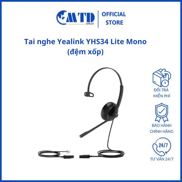 Tai nghe Yealink YHS34 Lite Mono (đệm xốp) - Bảo hành 12 tháng