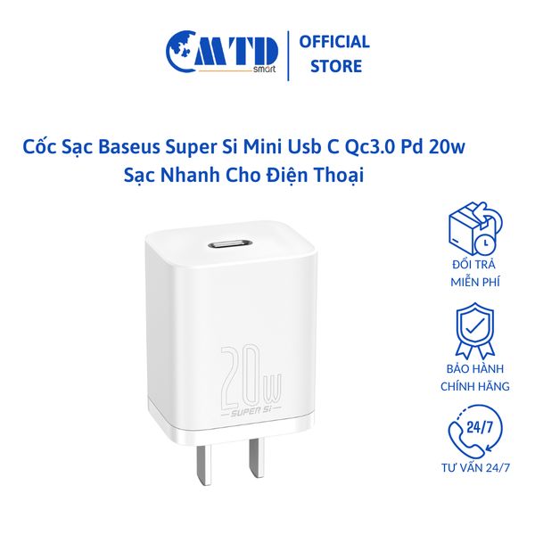 Cốc Sạc Baseus Super Si Mini Usb C Qc3.0 Pd 20w Sạc Nhanh Cho Điện Thoại - Bảo hành 12 tháng
