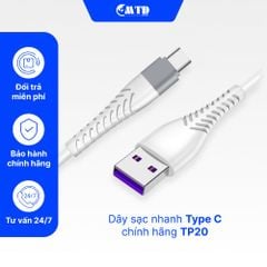 Cáp sạc nhanh Type C chính hãng thiết kế đuôi cá không lo đứt gãy TP20
