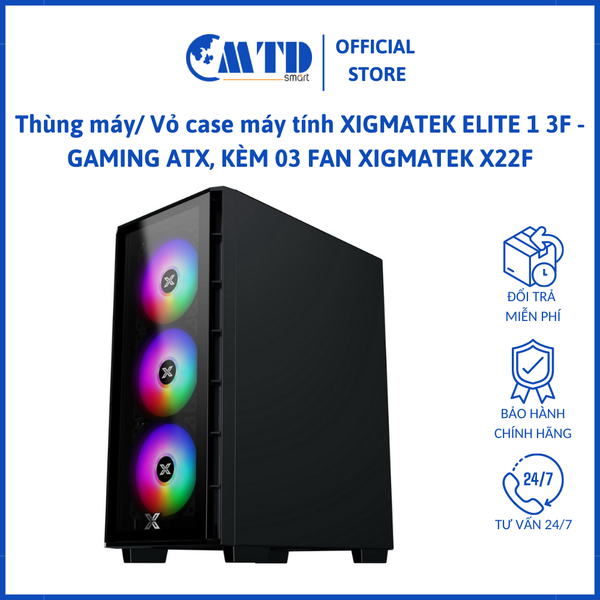 Thùng máy/ Vỏ case máy tính XIGMATEK ELITE 1 3F - GAMING ATX, KÈM 03 FAN XIGMATEK X22F – Bảo hành 12 tháng
