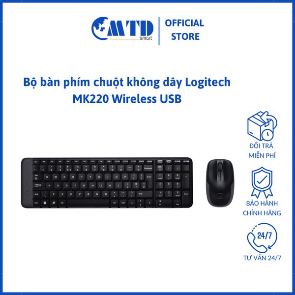 Bộ bàn phím chuột không dây Logitech MK220 Wireless USB – Bảo hành 12 Tháng