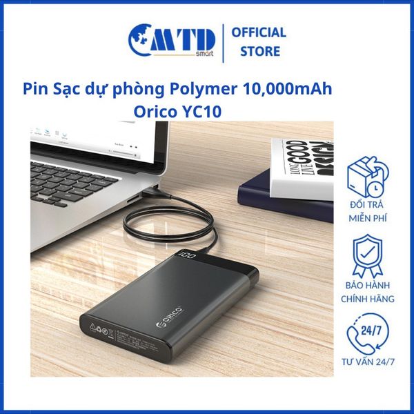Pin Sạc dự phòng Polymer 10,000mAh Orico YC10 - Bảo hành 12 tháng