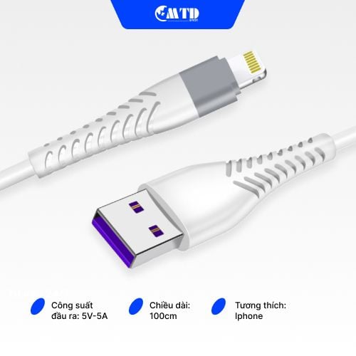 Dây sạc JUYUPU T9 sạc nhanh iPhone Micro Lightning cao cấp chất liệu TPU nguồn điện 5A chính