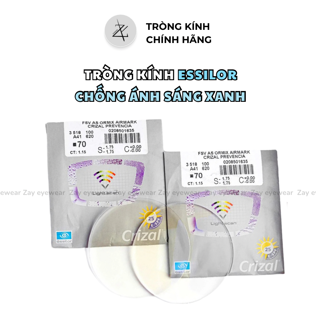  Tròng kính Essilor Pháp Crizal Prevencia ngăn ánh sáng xanh chống tia UV  - Pháp chính hãng 