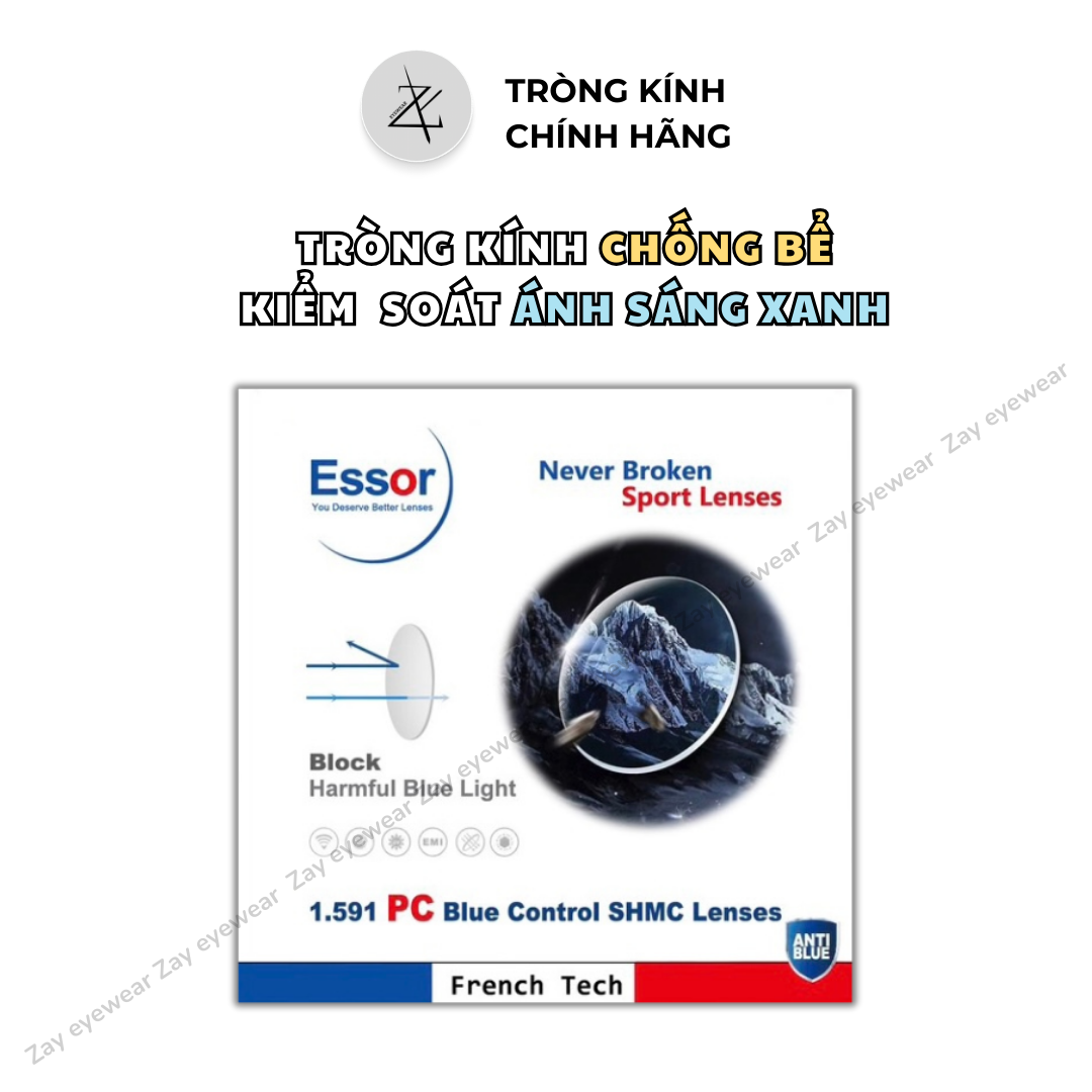  Tròng kính Chống bể tuyệt đối Kiểm soát ánh sáng xanh Essor PC SPORT LENSES 1.59 chính hãng 