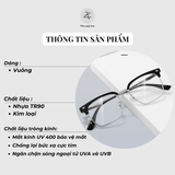 Gọng kính nửa khung 8084 dáng vuông titanium cao cấp