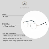 Gọng kính Zay Eyewear Stainless Steel 882 dáng tròn thép phong cách Hàn Quốc