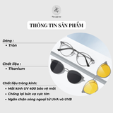 Kính râm cận thời trang clip on chống tia UV ngăn ánh sáng xanh trong 1 Bộ 2 Kẹp Cao Cấp 7029