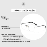 Gọng khoan không viền 71360 dáng vuông to titanium cao cấp