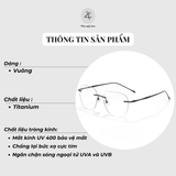 Gọng khoan không viền 632 dáng vuông to titanium cao cấp