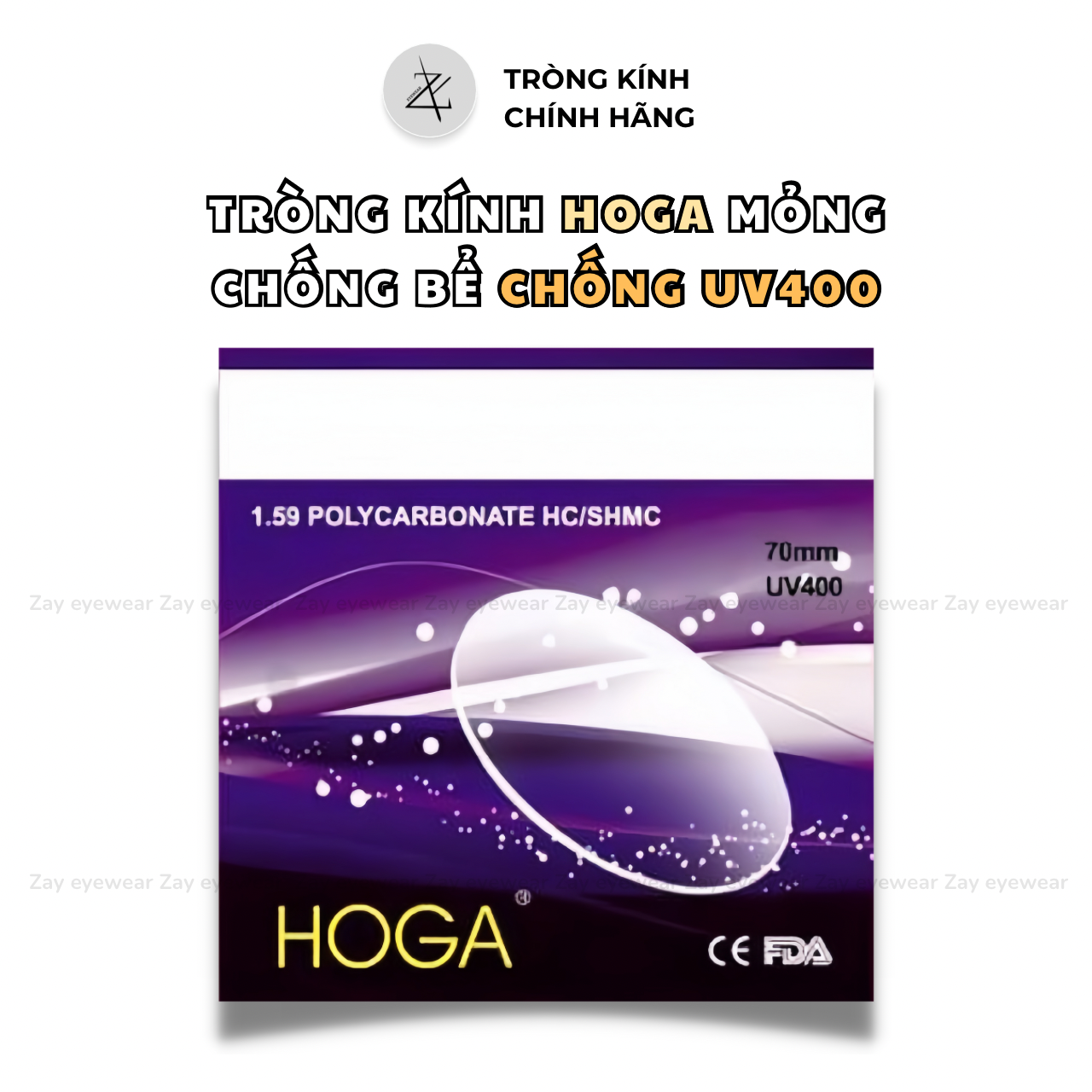  Tròng kính Chống bể cao thích hợp làm gọng khoan 1.59 chống UV400 Hoga Hàn Quốc chính hãng 