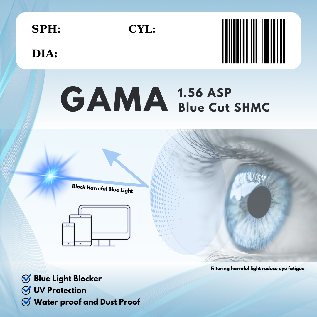  Tròng kính chống ánh sáng xanh Gama 1,56 Bluecut Hàn Quốc chính hãng 