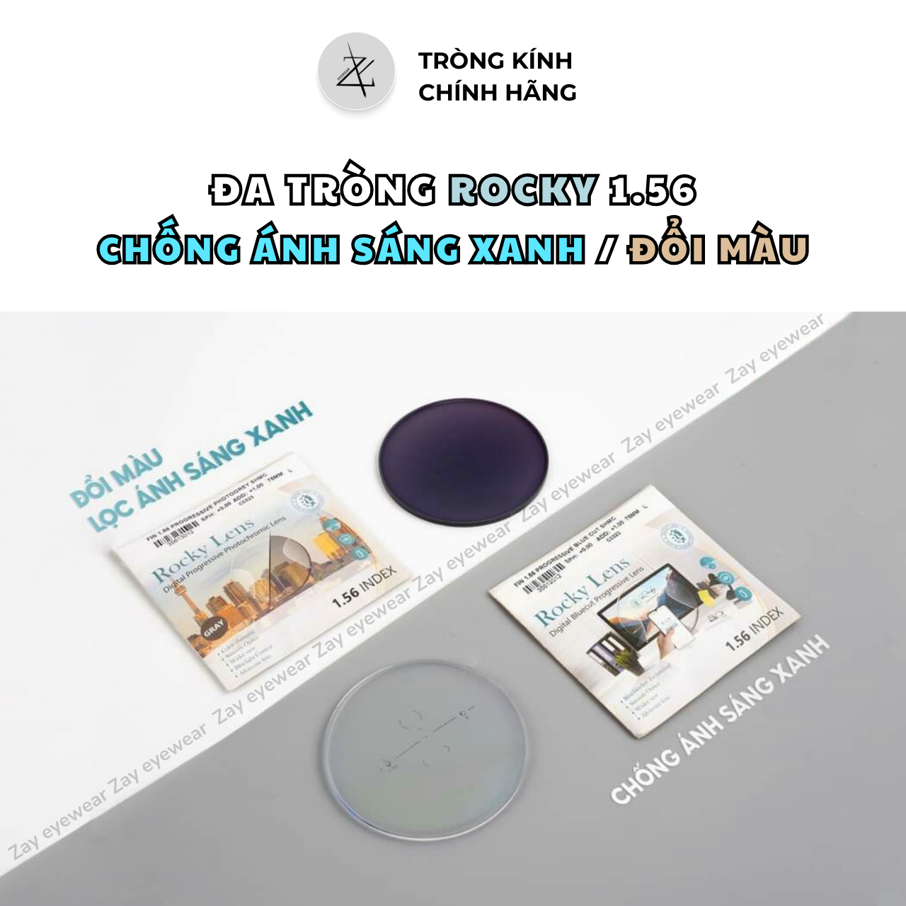  Đa tròng Chống ánh sáng xanh / Đổi màu lọc ánh sáng xanh Rocky Canada 1.56 ASP chính hãng 