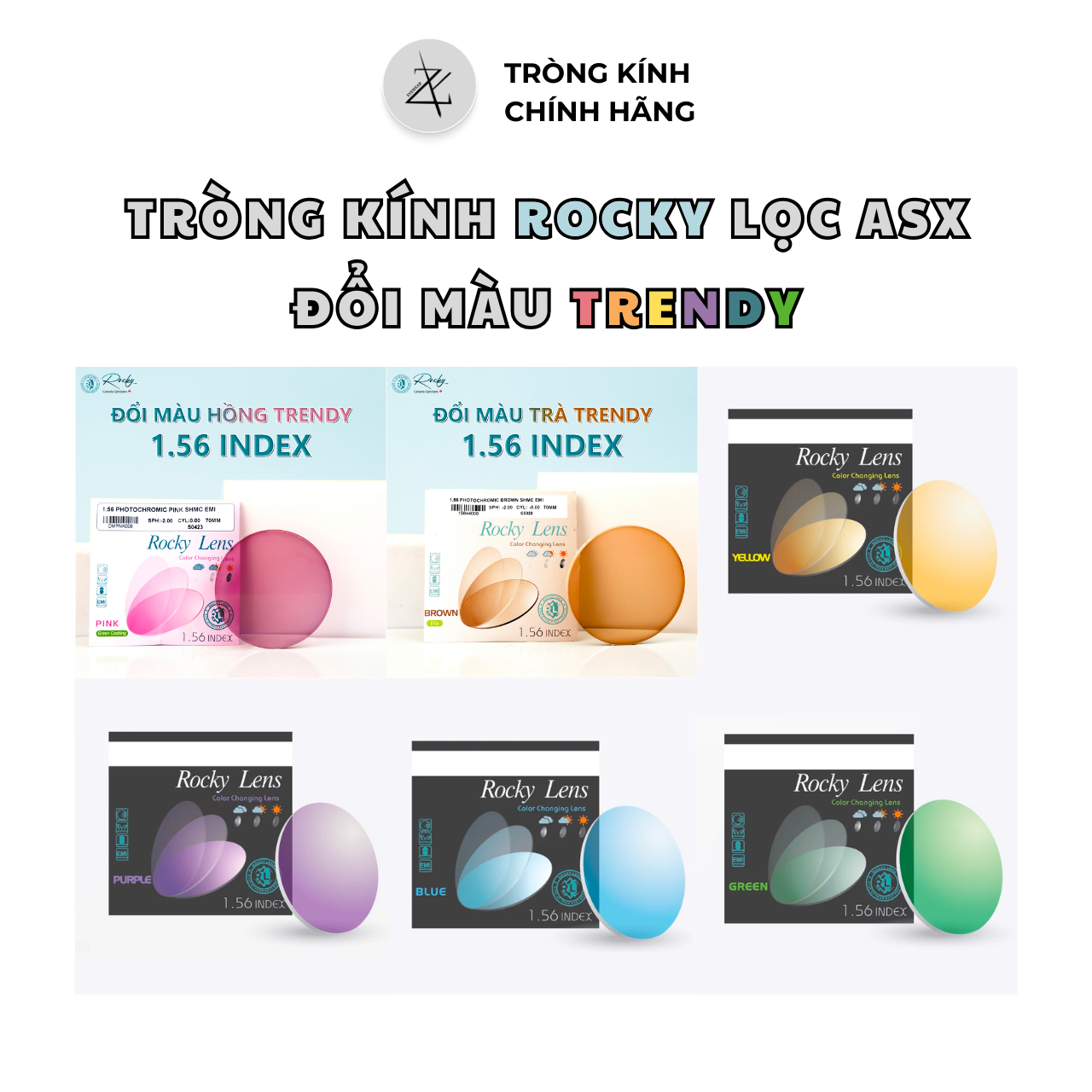  Tròng kính Đổi màu Trendy Lọc ánh sáng xanh Rocky Canada Photochromic 1.56 SHMC chống tia UV chính hãng 