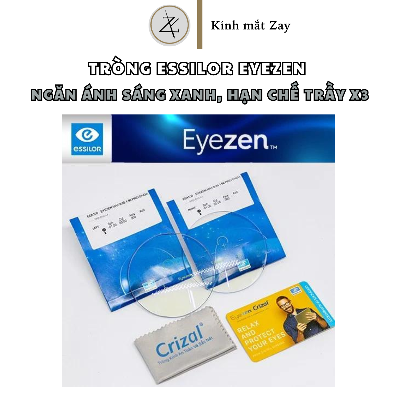  Tròng kính Essilor Eyezen BlueUV Capture / Transitions Gen S Max AZ ngăn ánh sáng xanh - Pháp chính hãng 