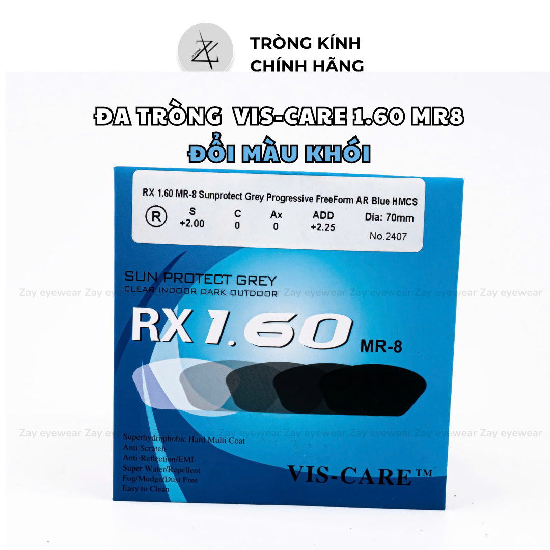  Đa tròng Freeform Đổi màu lọc ánh sáng xanh Mỏng 1.60 Vis-Care Singapore Grey Blue Cut tầm nhìn rộng chính hãng 