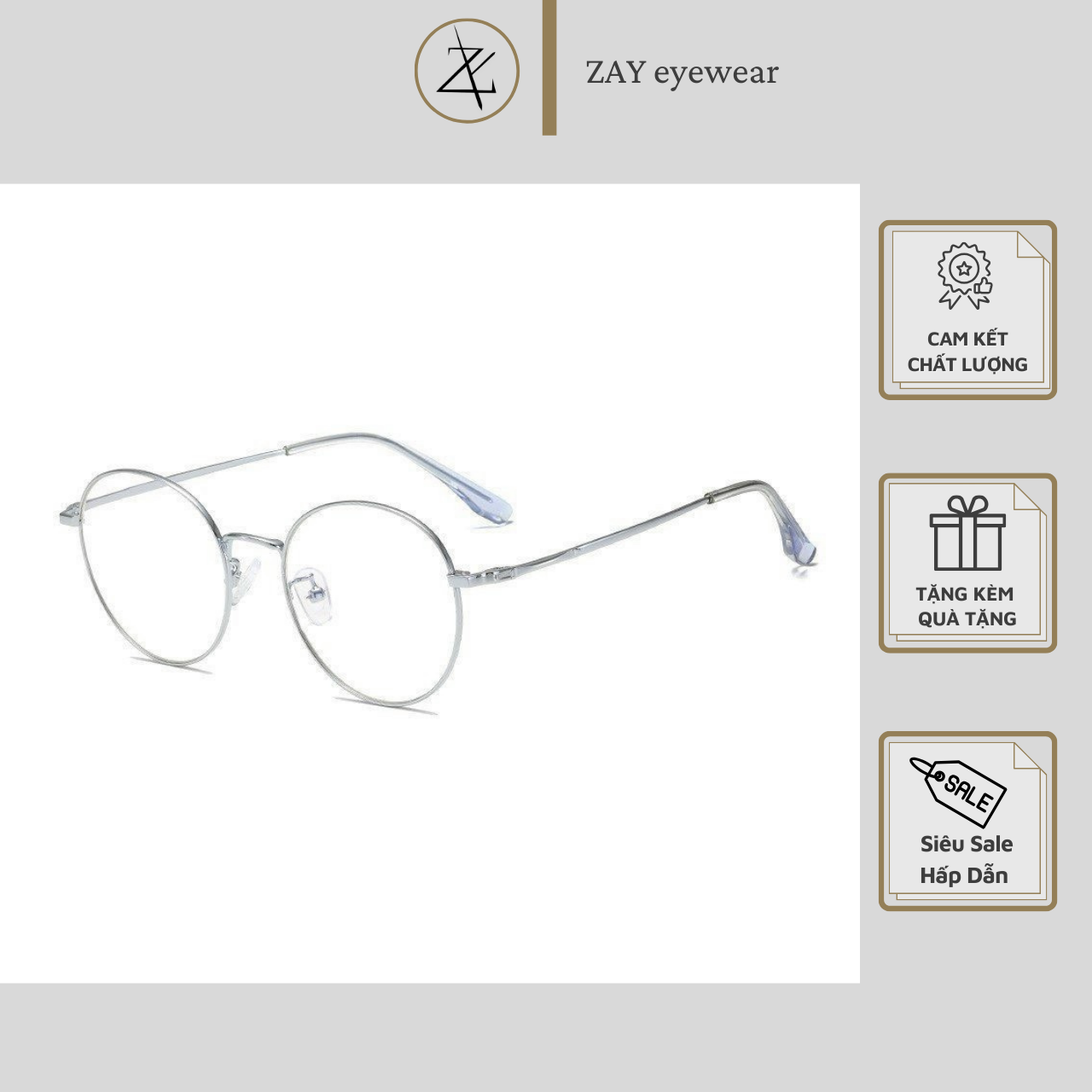  Gọng kính Zay Eyewear D29203 dáng tròn kim loại phong cách hàn quốc 
