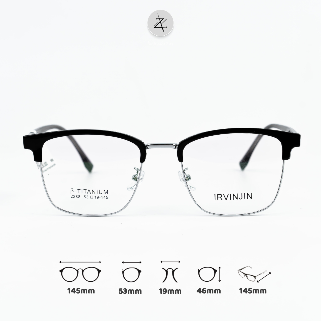  Gọng kính nửa khung IRVINJIN 2288 nhựa & titanium chính hãng 