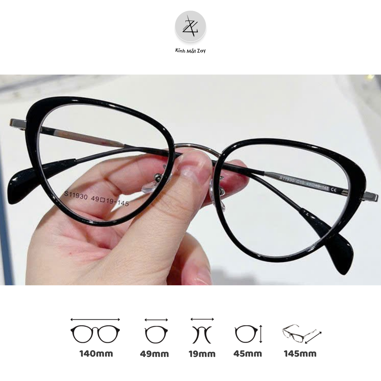  Gọng kính cận loạn Zay eyewear s11930 mắt mèo phong cách thời trang cao cấp 