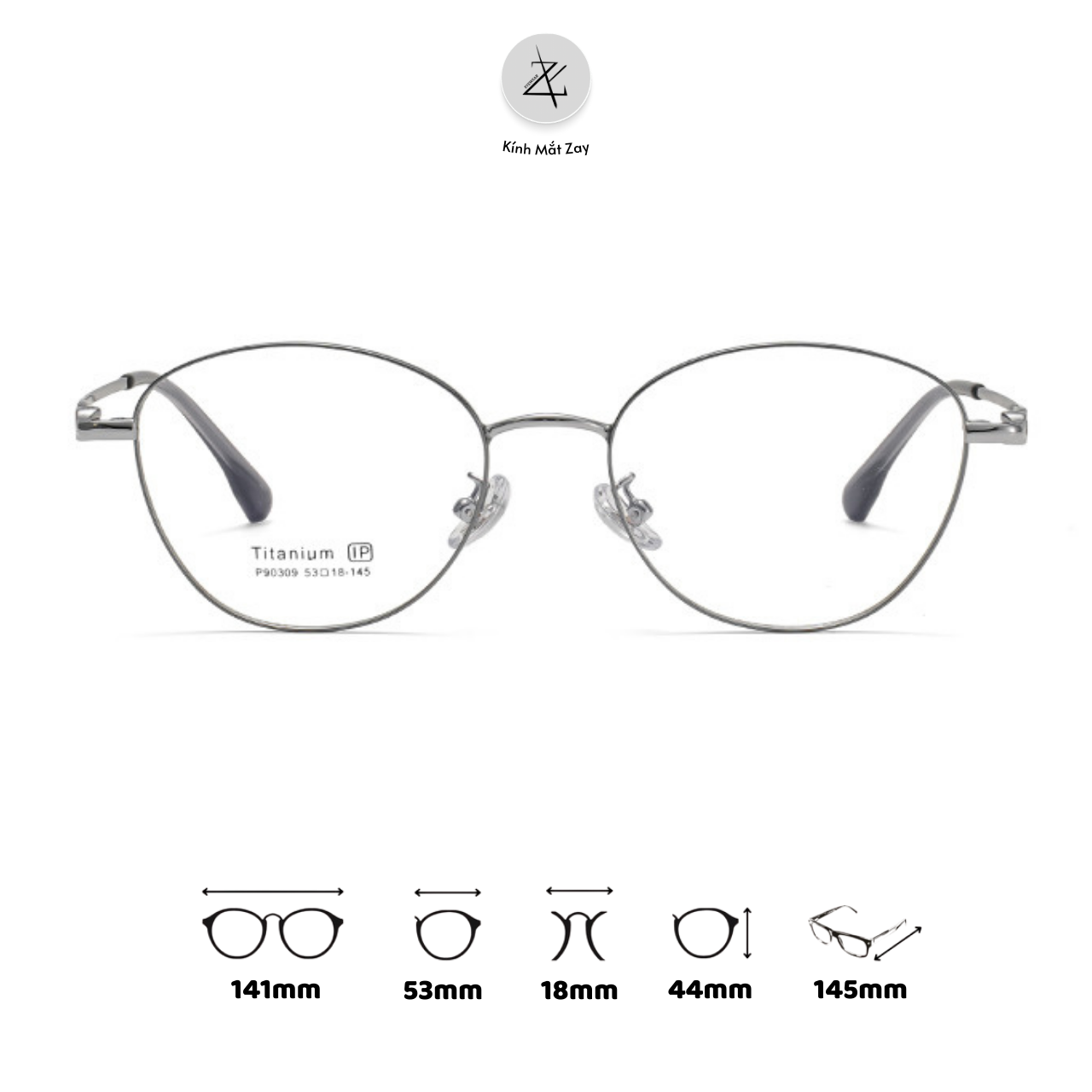  Gọng kính P90309 dáng mắt mèo titanium cao cấp 