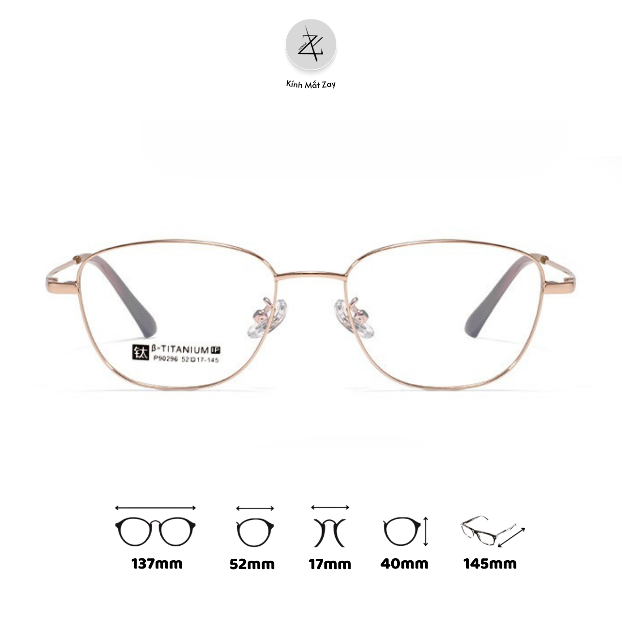  Gọng kính P90296 dáng mắt mèo titanium cao cấp 