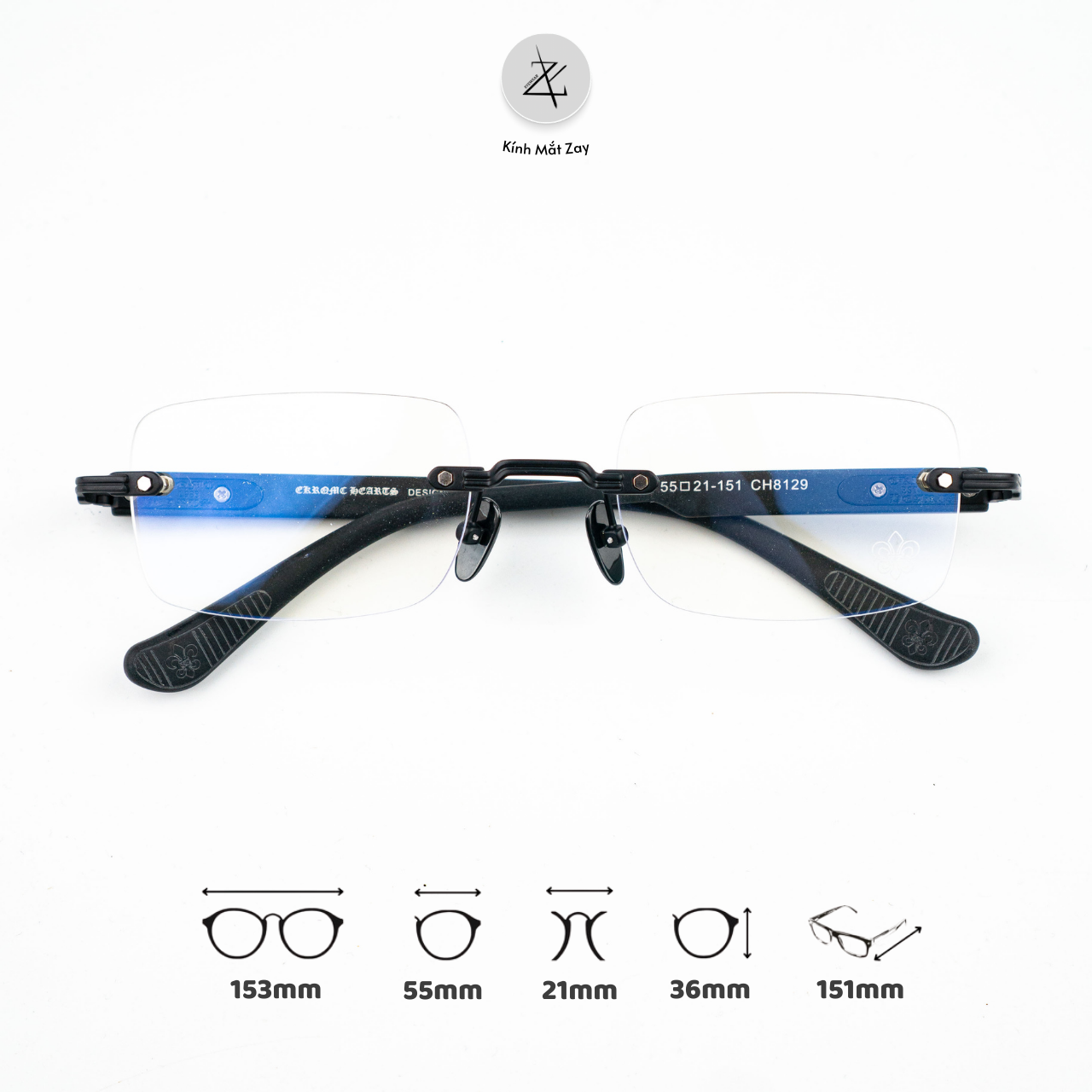  Gọng khoan CH CH8129 hình chữ nhật nhựa acetate 