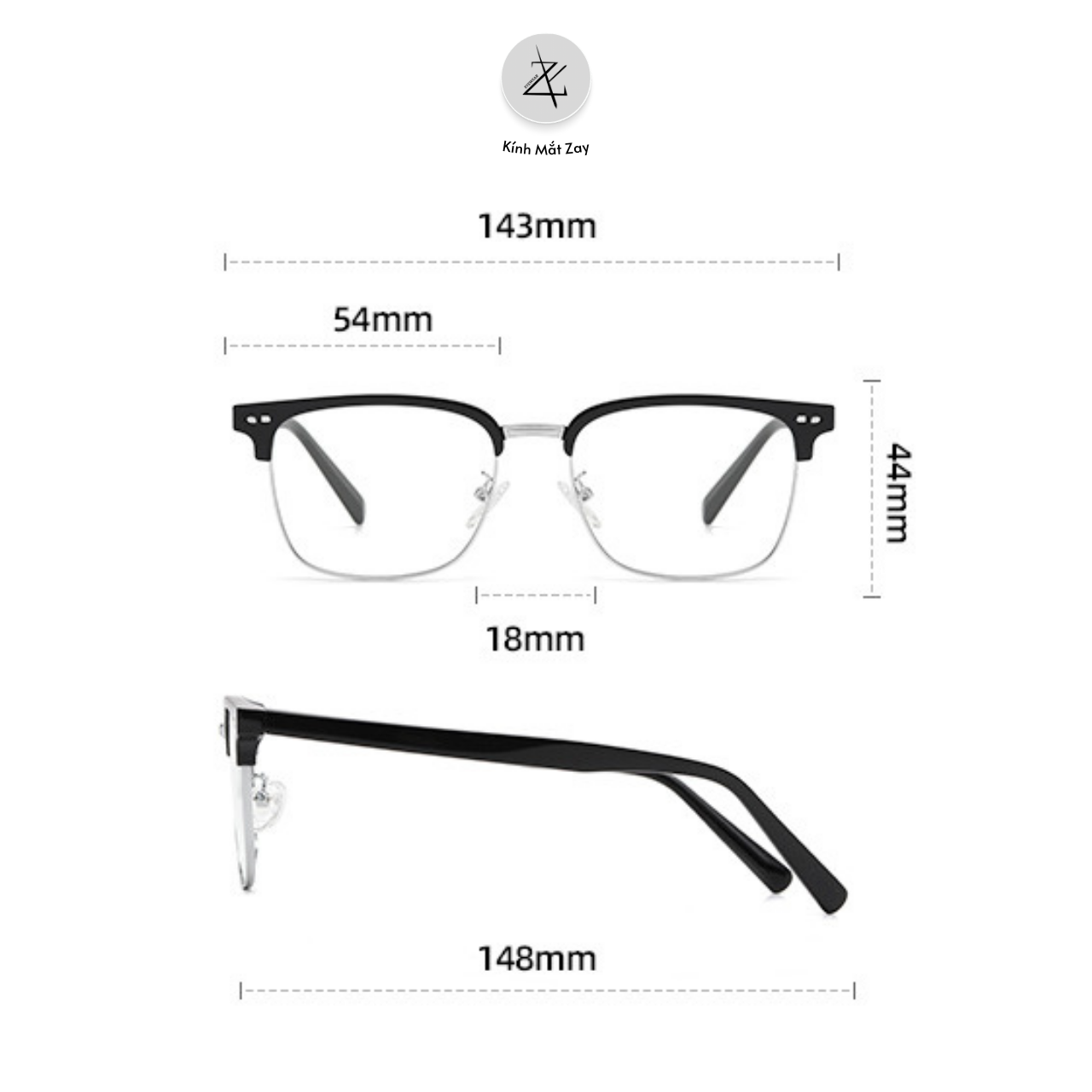  Gọng kính nửa khung 8009 dáng vuông nhựa TR90 dẻo cao cấp 