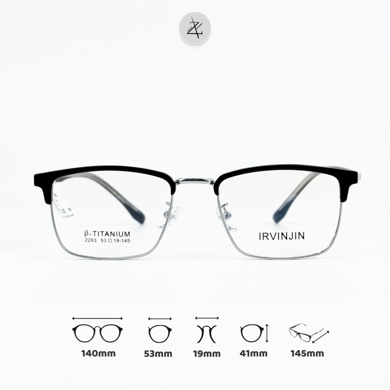  Gọng kính nửa khung IRVINJIN 2293 nhựa & titanium chính hãng 