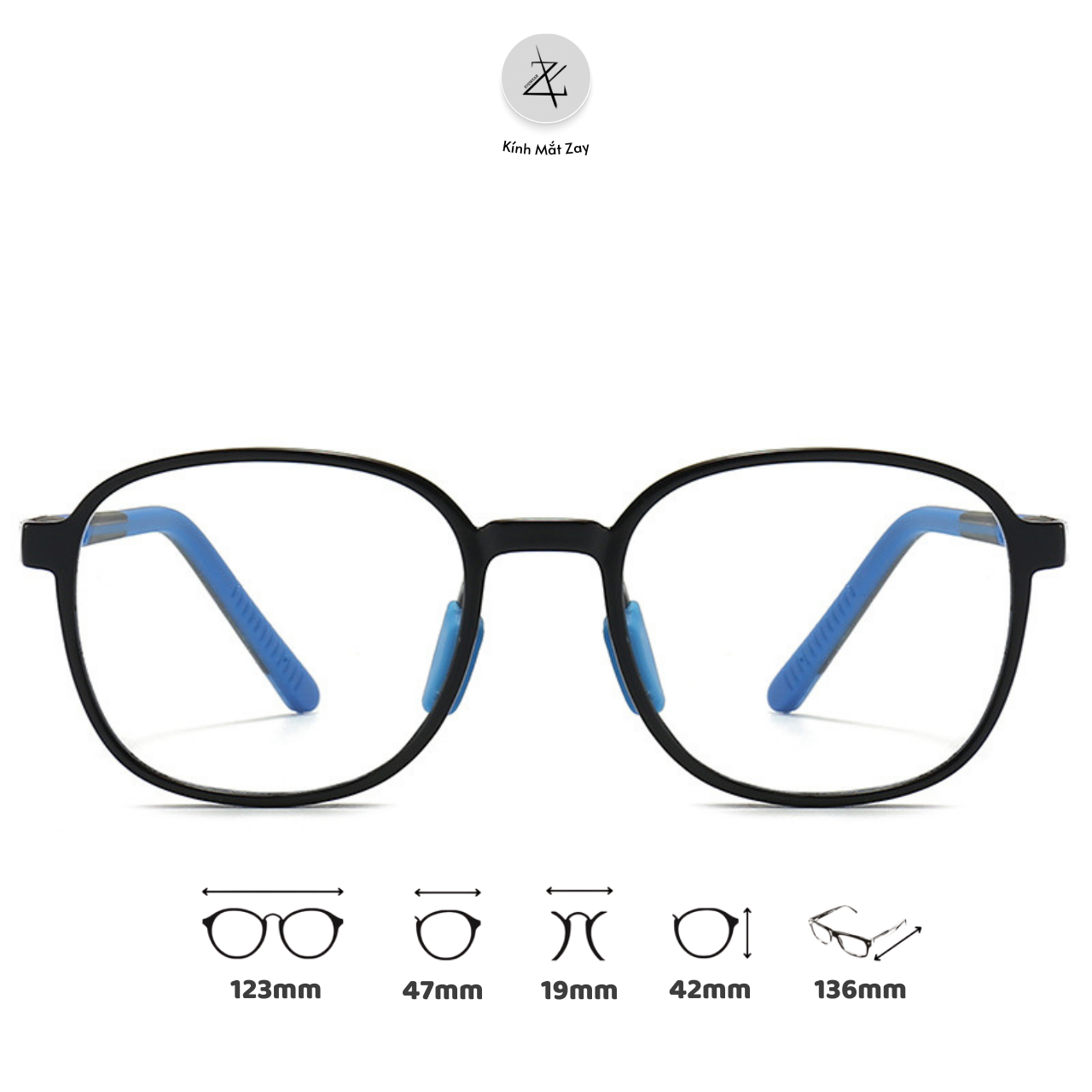  Gọng kính trẻ em Zay eyewear 52901 dáng vuông nhựa TR dẻo Hàn Quốc 