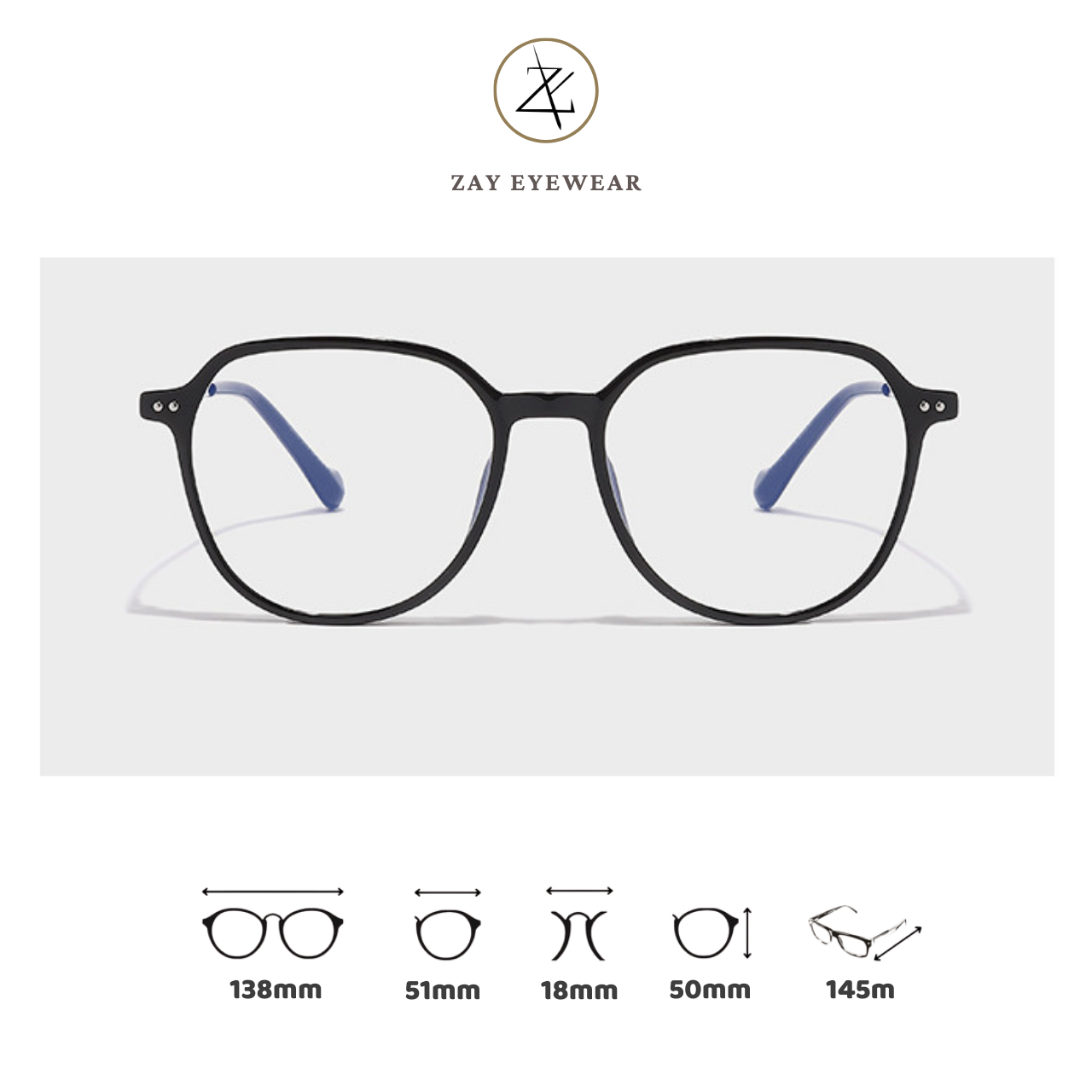  Gọng kính Zay Eyewear TR2002 dáng lục giác kim loại phong cách hàn quốc 