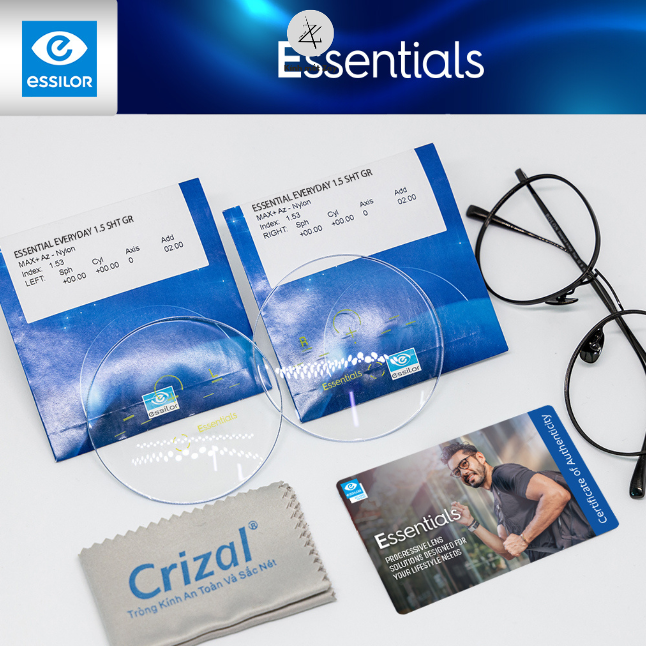  Kính đa tròng cận loạn Essilor Essentials Everyday ngăn ánh sáng xanh 