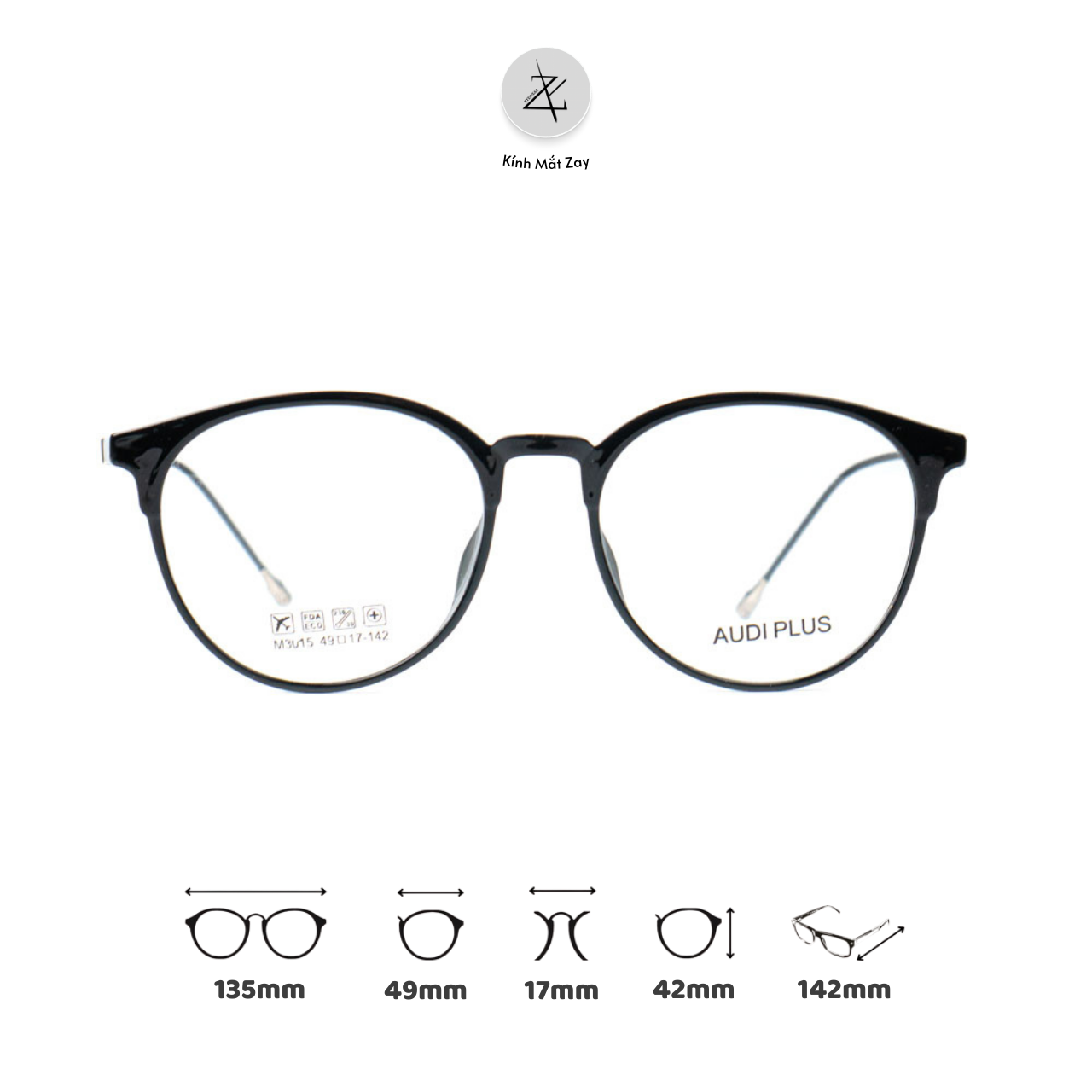  Gọng kính cận loạn dáng tròn Zay Eyewear M3015 phong cách hàn quốc 