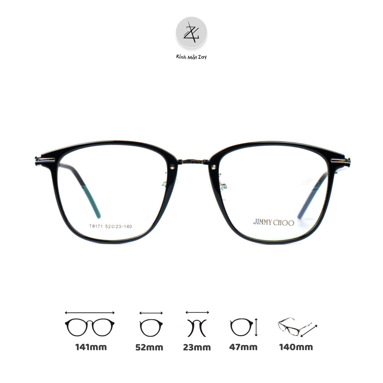  Gọng kính Zay Eyewear T8171 dáng đa giác kim loại phong cách hàn quốc 
