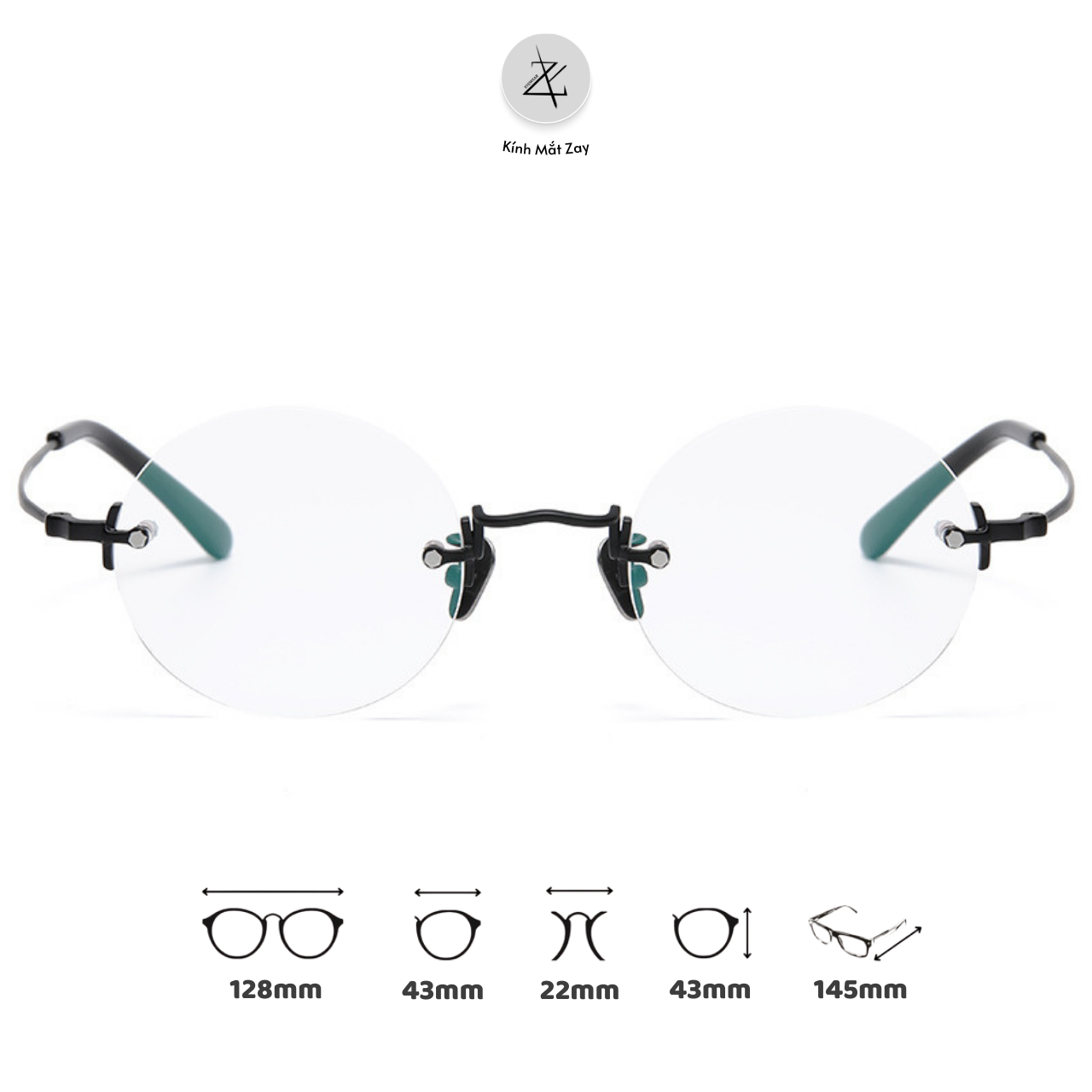  Gọng khoan không viền KMM272 dáng tròn titanium cao cấp 