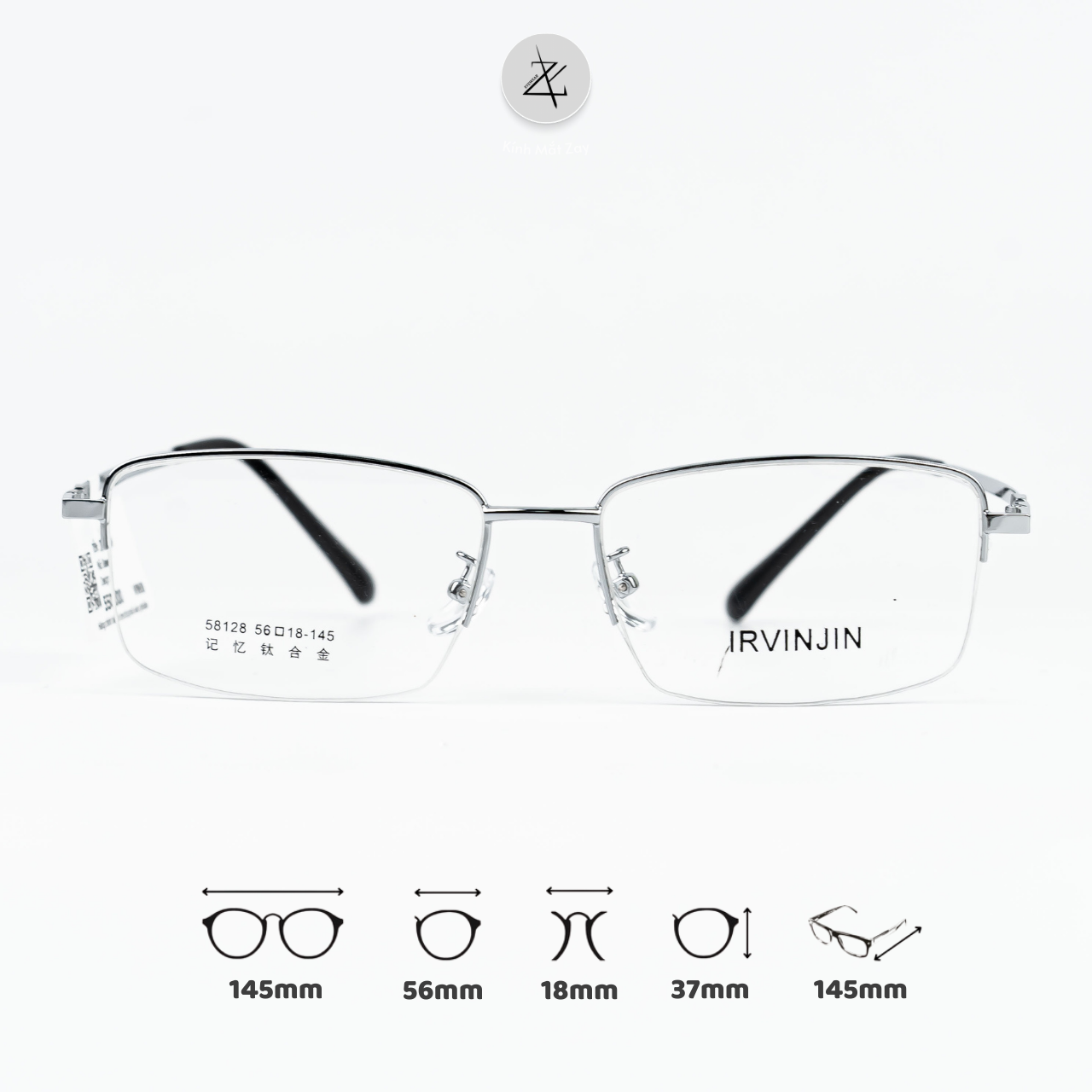  Gọng kính xẻ cước IRVINJIN 58128 dáng hình chữ nhật titanium chính hãng 