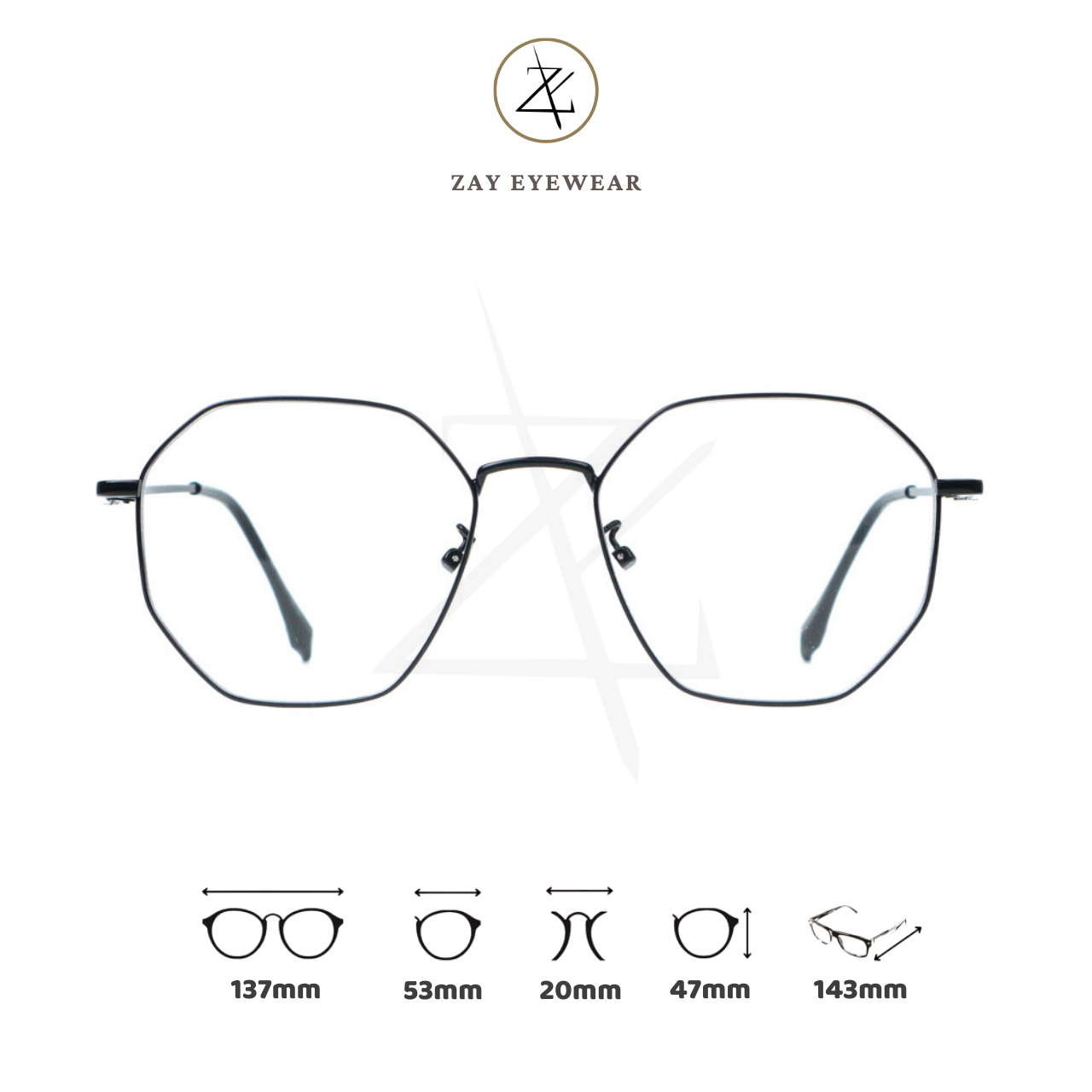  Gọng kính Zay Eyewear D29165 dáng đa giác kim loại phong cách hàn quốc 