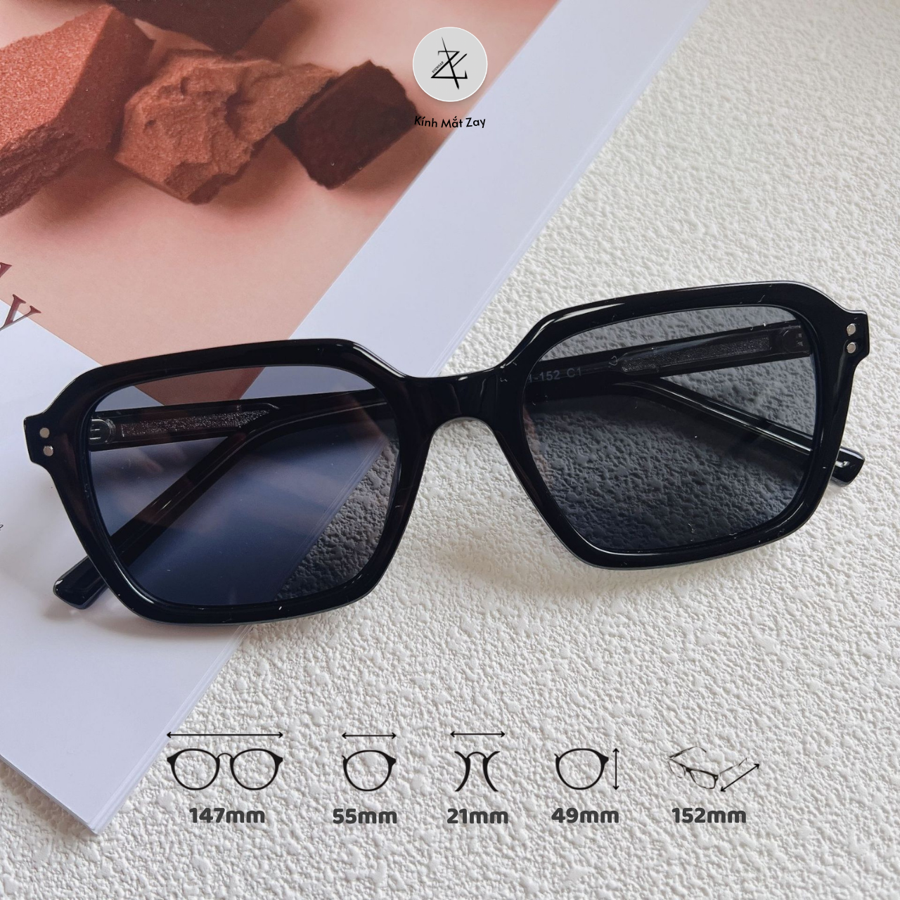  Kính mát 55112 dáng vuông nhựa TR90 dẻo Hàn Quốc 