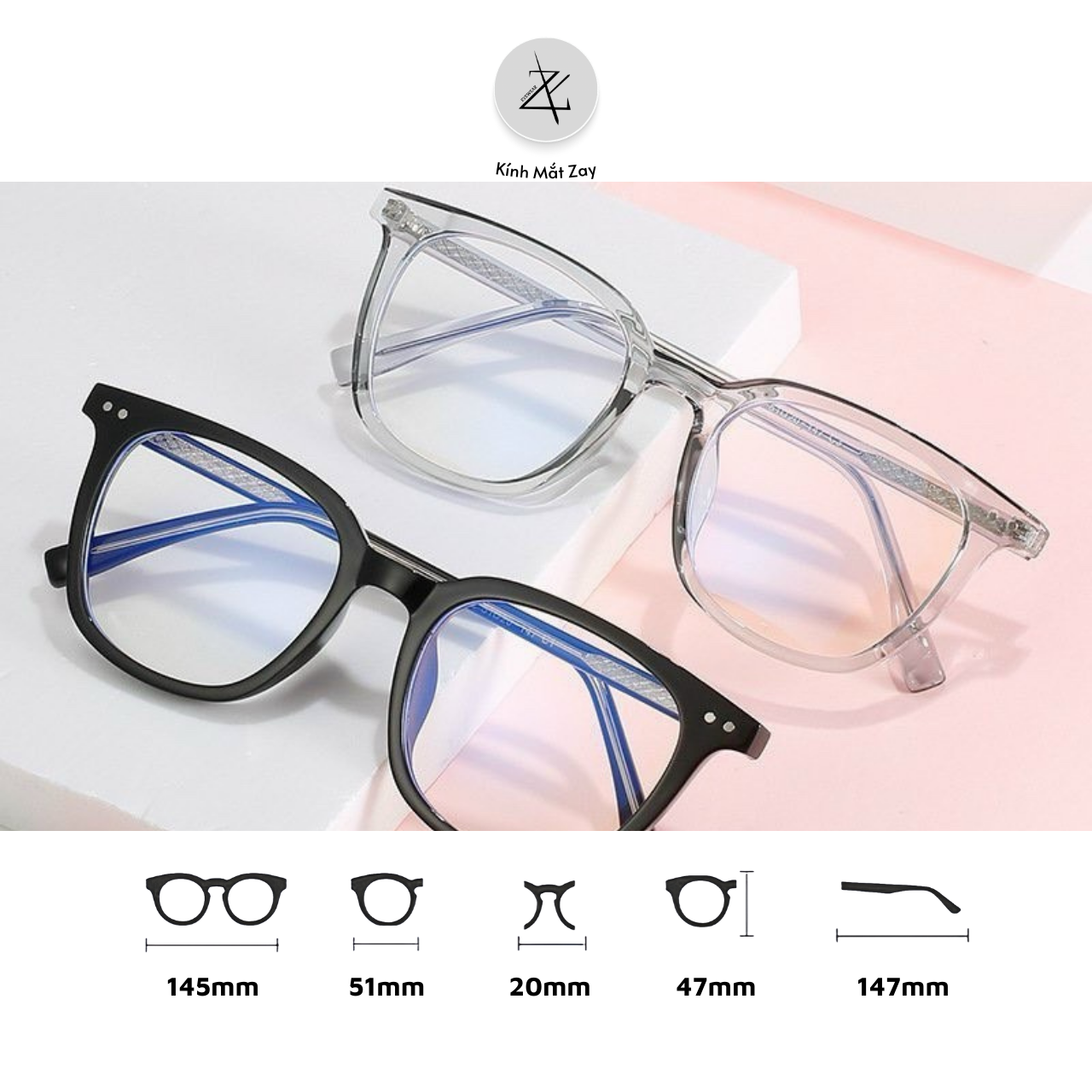  Gọng kính cận loạn nam nữ thời trang Zay eyewear 7112 dáng vuông phong cách thời trang 