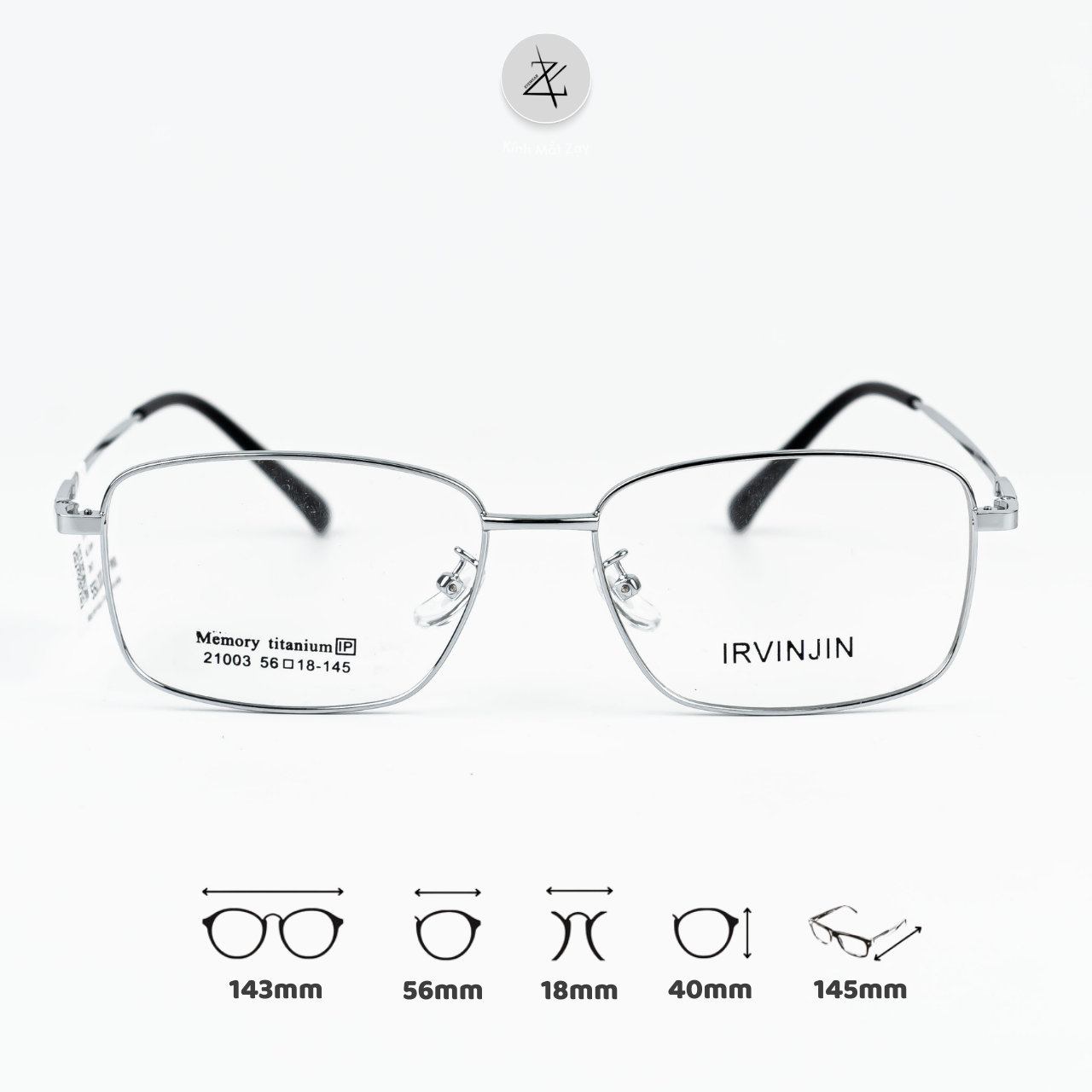  Gọng kính IRVINJIN 21003 dáng hình chữ nhật titanium chính hãng 