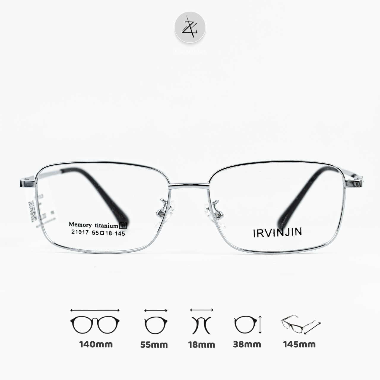 Gọng kính IRVINJIN 21017 dáng hình chữ nhật titanium chính hãng 