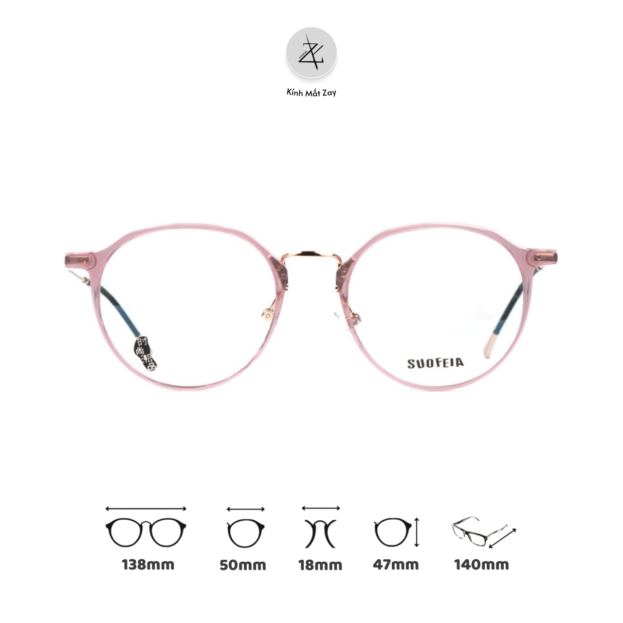  Gọng kính cận loạn dáng tròn Zay Eyewear s10025 phong cách hàn quốc 