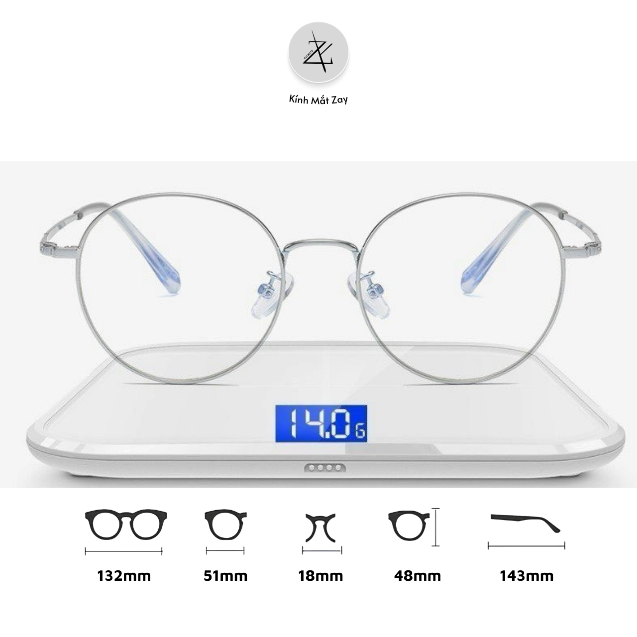  Gọng kính Zay Eyewear D29203 dáng tròn kim loại phong cách hàn quốc 
