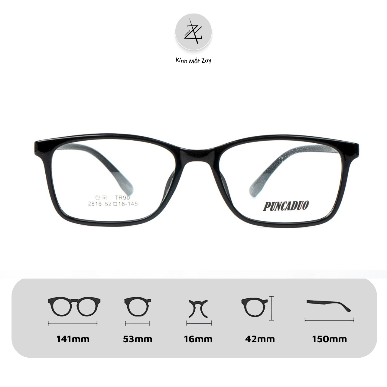  Gọng kính cận loạn nam nữ thời trang Zay eyewear 2816 dáng vuông phong cách thời trang 