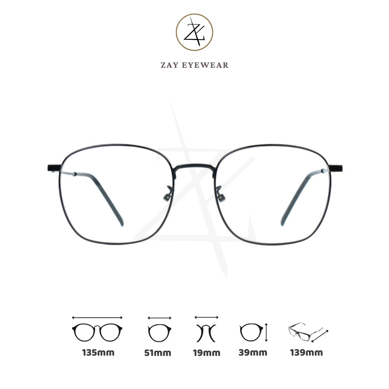  Gọng kính Zay Eyewear D29150 dáng vuông kim loại phong cách hàn quốc 