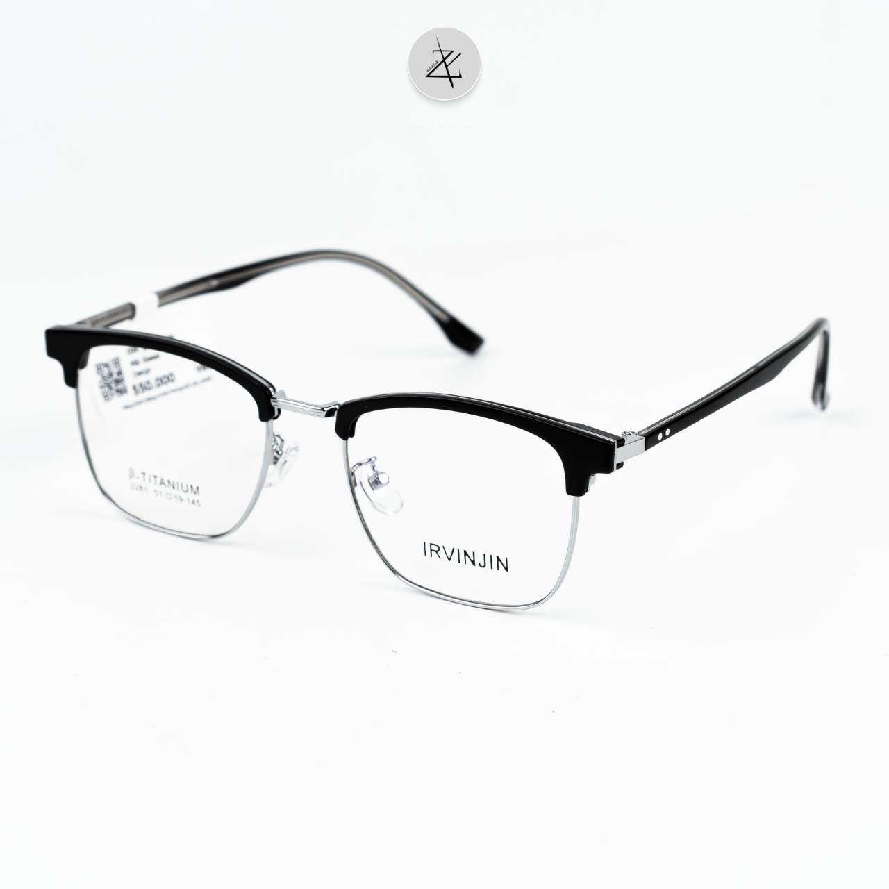  Gọng kính nửa khung IRVINJIN 2281 dáng vuông nhựa & titanium chính hãng 