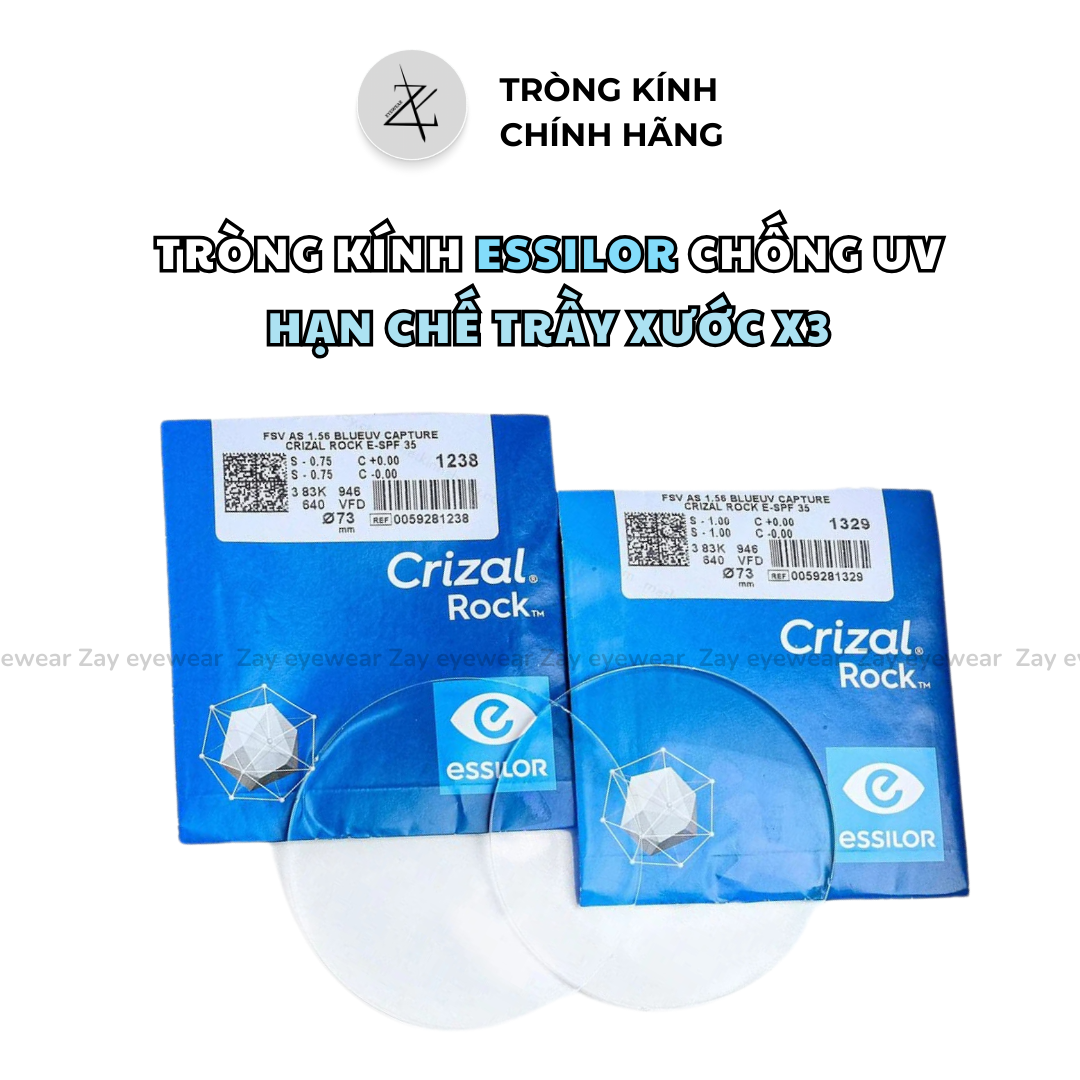  Tròng kính Essilor Pháp Crizal® Rock ngăn ánh sáng xanh chống tia UV hạn chế trầy xước gấp 3 lần - Pháp chính hãng 