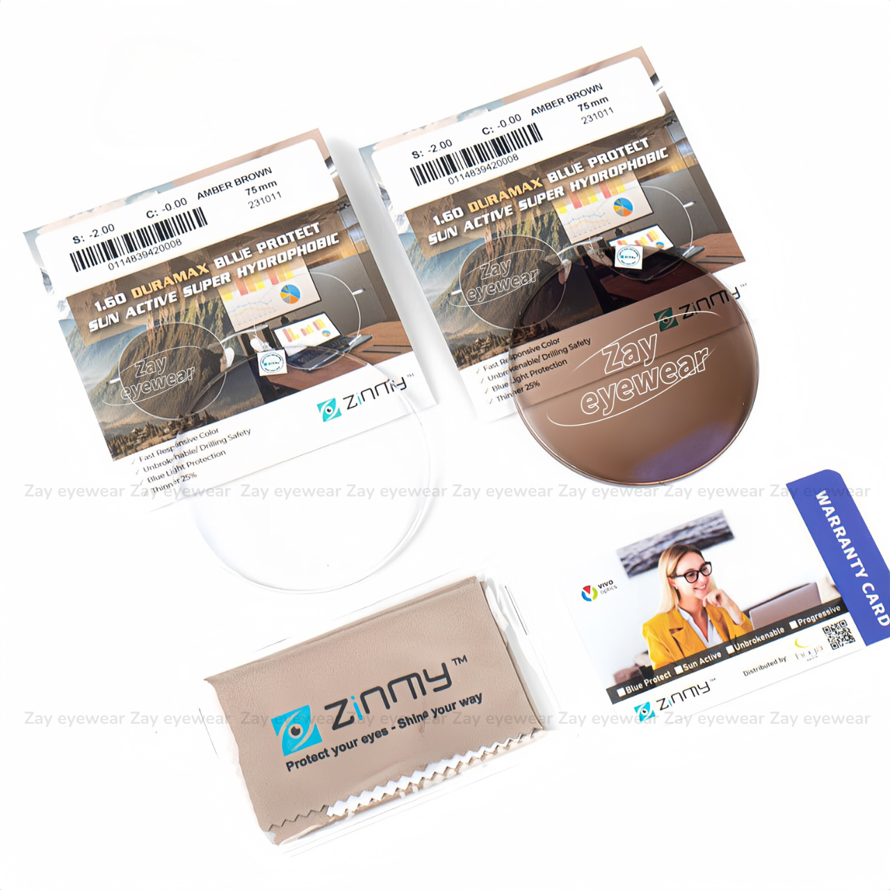  Tròng kính Đổi màu Nâu Chống bể Ngăn ánh sáng xanh Zinmy 1.60 Singapore chính hãng 